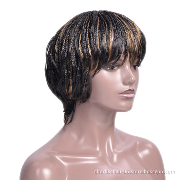 Short Braided Dreadlock Wigs Wholesale Straight Glueless Cheap Afro Short Pixie Cut Braided Synthetic Hair Wigs For Black Women